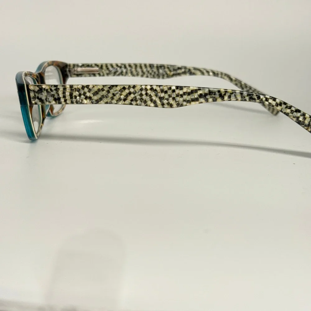 Eyebobs Sticky 2977 59 Eyeglasses Teal Tortoise Checkered Mosaic Frames Handmade
